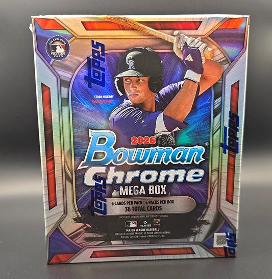 Topps 2026 Bowman Chrome Mega Box Baseball Trading Cards 36 Cards MLB